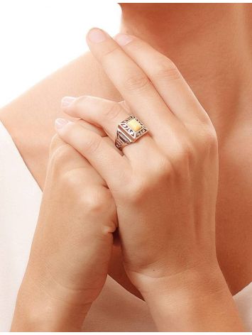 Bold Geometric Honey Amber Ring In Sterling Silver The Ellas, Ring Size: 12 / 21.5, image , picture 2
