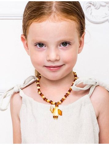 Amber Teething Necklace With Angel Shaped Pendant, image , picture 3