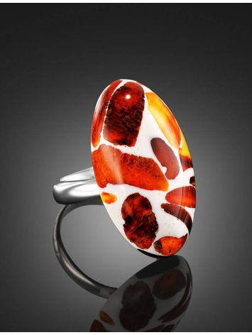 Multicolor Amber Open Ring With Jewelry Polymer The Dalmatian, Ring Size: Adjustable, image , picture 2