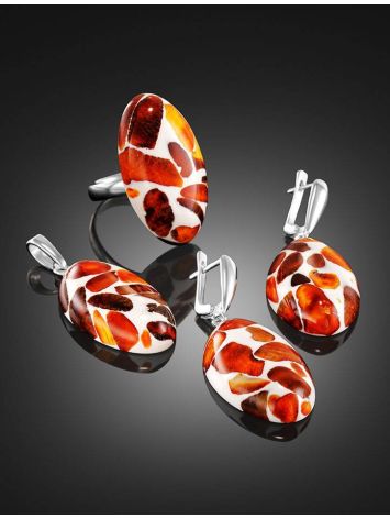 Multicolor Amber Open Ring With Jewelry Polymer The Dalmatian, Ring Size: Adjustable, image , picture 4