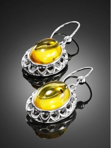 Ornate Silver Amber With Inclusions Earrings The Clio, image , picture 2