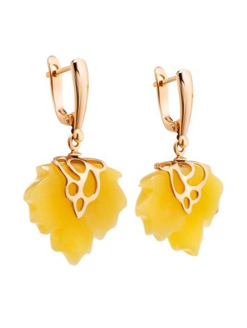 Botanical Style Golden Earrings With Natural Amber The Canada, image , picture 3