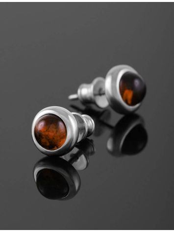 Cute Bright Silver Studs With Cognac Amber The Berry, image , picture 2