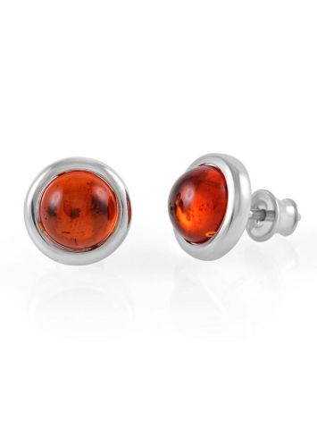 Adorable Silver Stud Earrings With Cognac Amber The Berry, image , picture 4