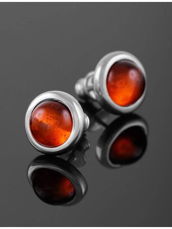 Adorable Silver Stud Earrings With Cognac Amber The Berry, image , picture 2