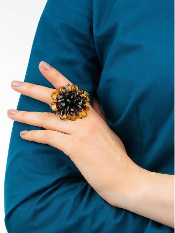 Green Amber Ring The Chrysanthemum, Ring Size: Adjustable, image , picture 2