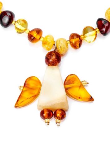 Amber Teething Necklace With Angel Shaped Pendant, image , picture 4