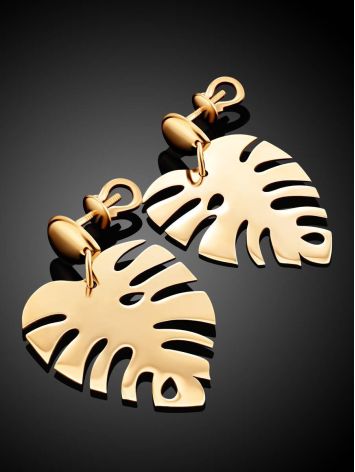 Palm Leaf Motif Gold Earrings, image , picture 2