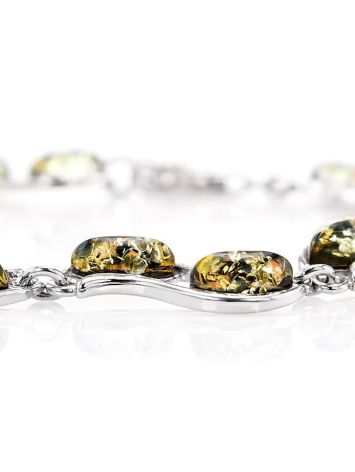 Sterling Silver Link Bracelet With Green Amber, image , picture 3
