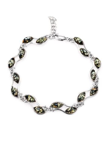 Sterling Silver Link Bracelet With Green Amber, image , picture 4