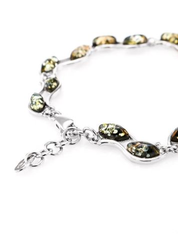 Sterling Silver Link Bracelet With Green Amber, image , picture 5