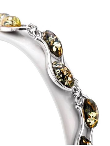 Sterling Silver Link Bracelet With Green Amber, image , picture 2
