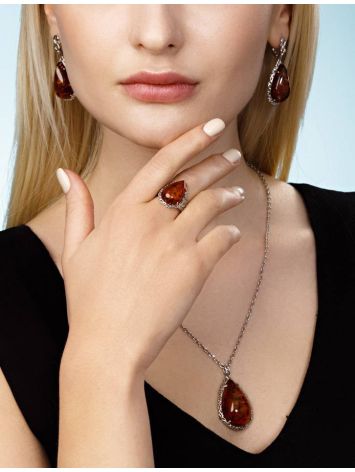 Sterling Silver Drop Earrings With Cognac Amber The Luxor, image , picture 4