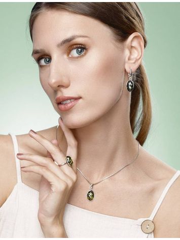 Green Amber Silver Earrings The Goji, image , picture 3