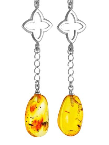 Chic Silver Amber With Inclusions Chain Earrings The Clio, image , picture 5