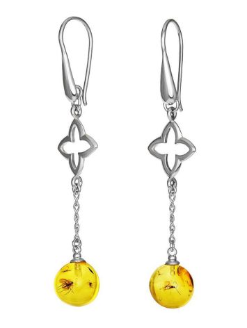 Dangle Amber Earrings In Sterling Silver With Inclusions The Clio, image , picture 5