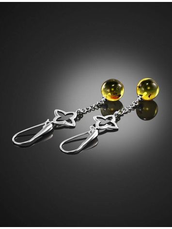 Dangle Amber Earrings In Sterling Silver With Inclusions The Clio, image , picture 2