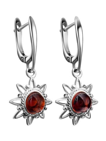 Silver Dangle Earrings With Cherry Amber The Helios, image , picture 4