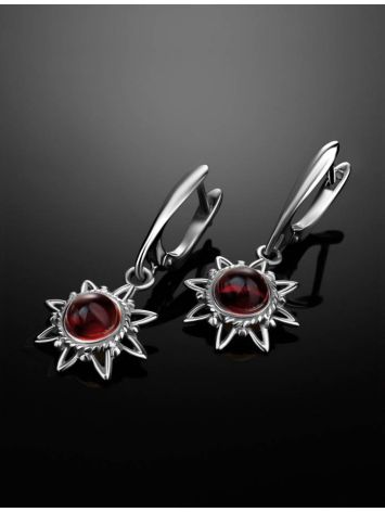 Silver Dangle Earrings With Cherry Amber The Helios, image , picture 2