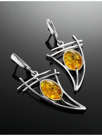 Drop Amber Earrings In Sterling Silver The Sail, image , picture 3