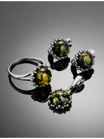 Round Green Amber Earrings In Sterling Silver The Brunia, image , picture 6