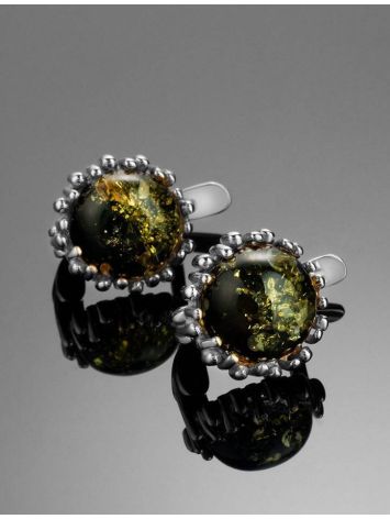 Round Green Amber Earrings In Sterling Silver The Brunia, image , picture 2