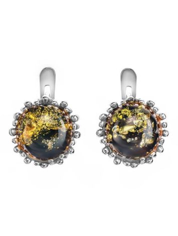 Round Green Amber Earrings In Sterling Silver The Brunia, image , picture 4