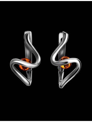Cognac Amber Earrings In Sterling Silver The Leia, image , picture 2