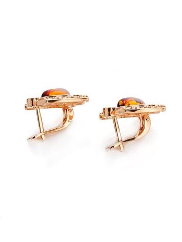 Cognac Amber Earrings In Gold With Champagne Crystals The Raphael, image , picture 4