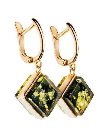 Green Amber Earrings In Gold The Ovation, image , picture 3