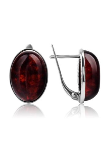 Cherry Amber Oval Earrings In Silver The Goji, image , picture 3