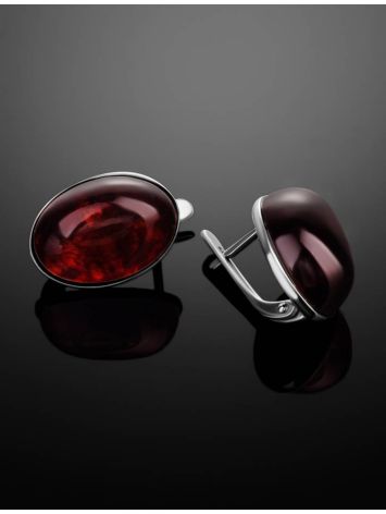 Cherry Amber Oval Earrings In Silver The Goji, image , picture 2