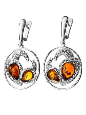 Fabulous Cognac Amber Dangle Earrings In Sterling Silver The Eagles, image , picture 3
