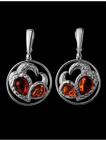 Fabulous Cognac Amber Dangle Earrings In Sterling Silver The Eagles, image , picture 4