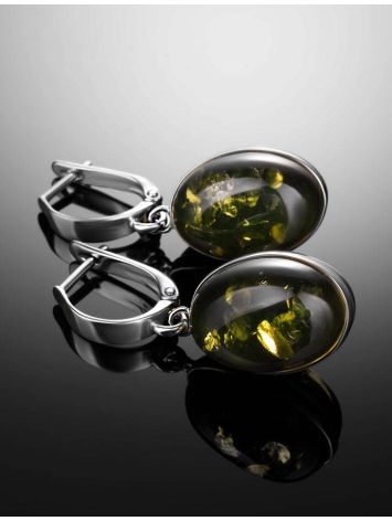Green Amber Silver Dangle Earrings The Goji, image , picture 2