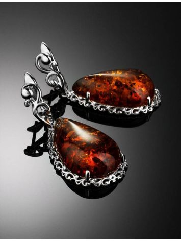 Sterling Silver Drop Earrings With Cognac Amber The Luxor, image , picture 2