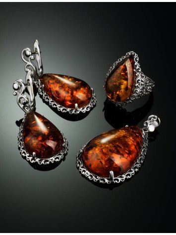 Sterling Silver Drop Earrings With Cognac Amber The Luxor, image , picture 6