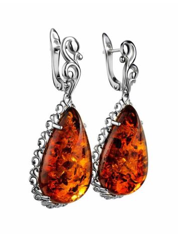 Sterling Silver Drop Earrings With Cognac Amber The Luxor, image , picture 5
