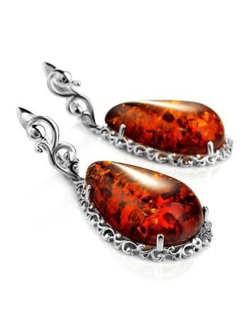 Sterling Silver Drop Earrings With Cognac Amber The Luxor, image , picture 3