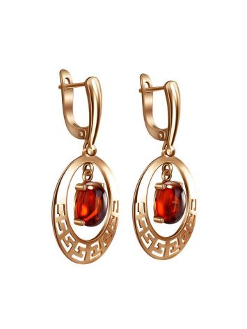 Cognac Amber Dangle Earrings In Gold The Ellas, image , picture 3
