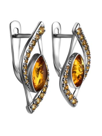 Latch Back Amber Earrings In Sterling Silver With Crystals The Raphael, image , picture 3