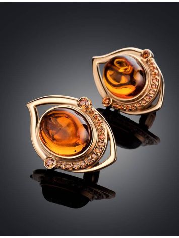 Classy Golden Earrings With Amber And Crystals The Raphael, image , picture 2