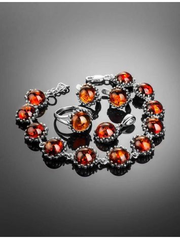 Round Silver Earrings With Cognac Amber The Brunia, image , picture 5