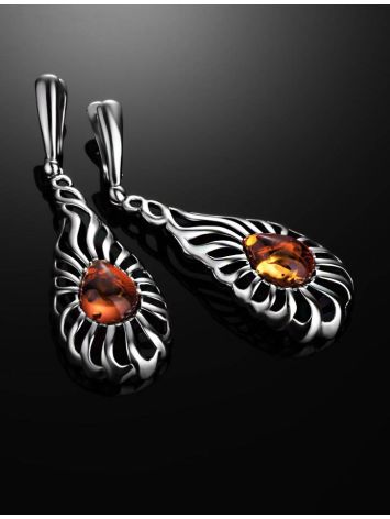 Elegant Cognac Amber Drop Earrings In Sterling Silver The Sevilla, image , picture 2