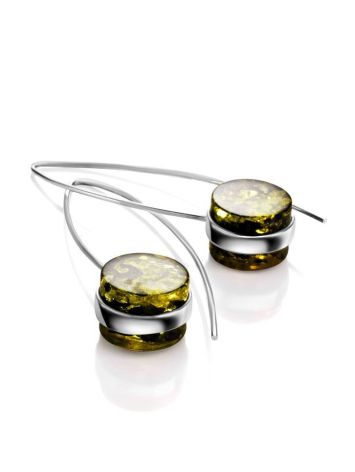 Bold Silver Threaded Earrings With Green Amber The Furor, image , picture 4