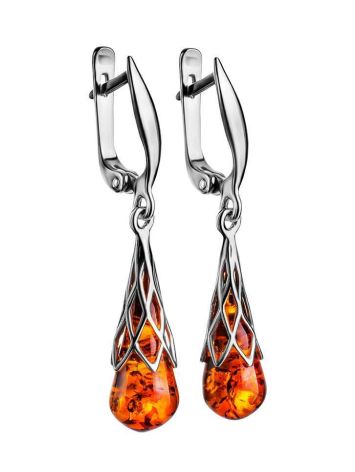 Cognac Amber Earrings In Sterling Silver The Roxanne, image , picture 3