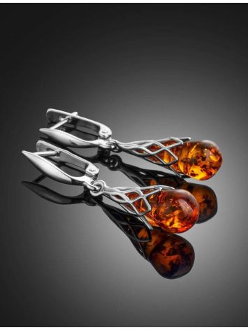 Cognac Amber Earrings In Sterling Silver The Roxanne, image , picture 2