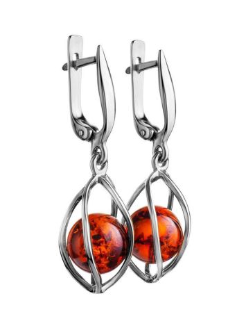 Sterling Silver Earrings With Cognac Amber The Algeria, image , picture 3