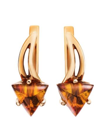Stylish Golden Earrings With Amber, image , picture 4