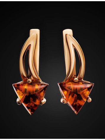 Stylish Golden Earrings With Amber, image , picture 2